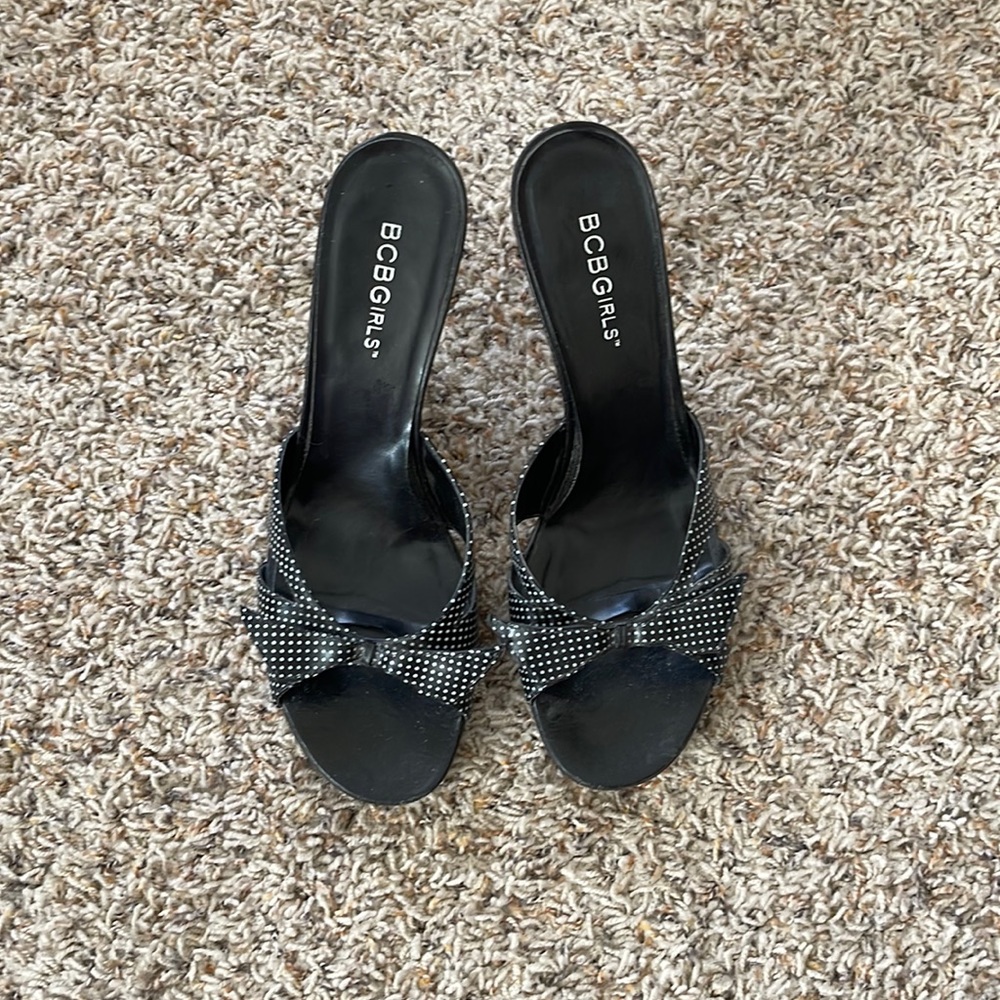 All leather mid length heels
